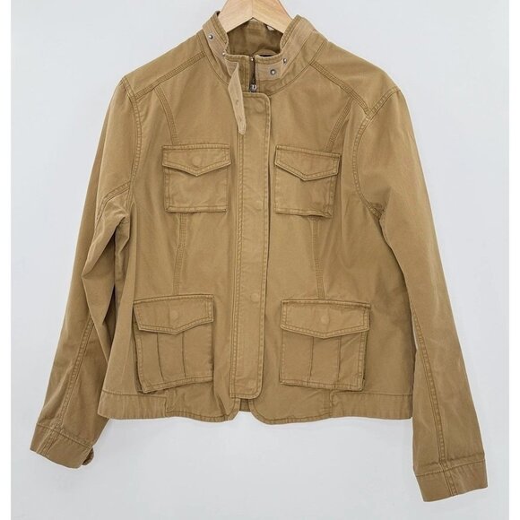 Eddie Bauer Women’s Tan Brown 100% Cotton Jacket See Measurements Preppy Biker - Picture 3 of 10